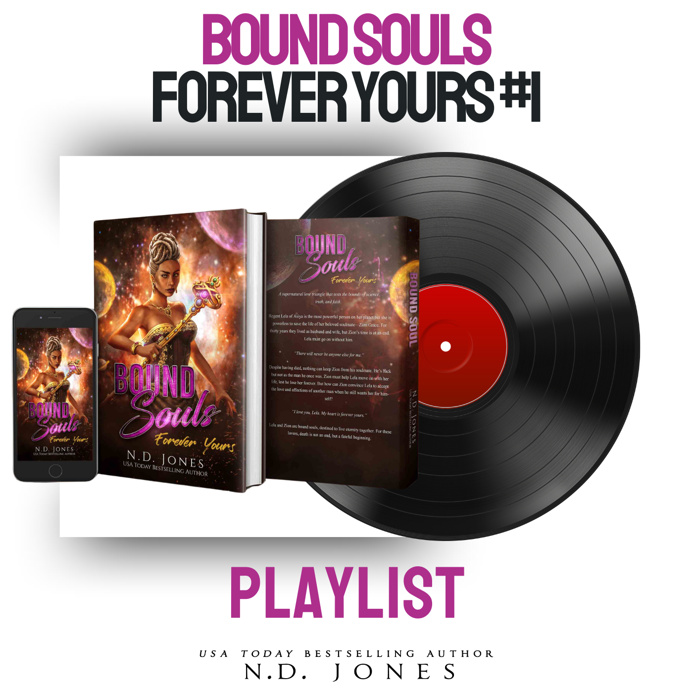 Bound Souls by African American author N.D. Jones, a futuristic fantasy romance about fated connection, emotional healing, and the enduring power of love.