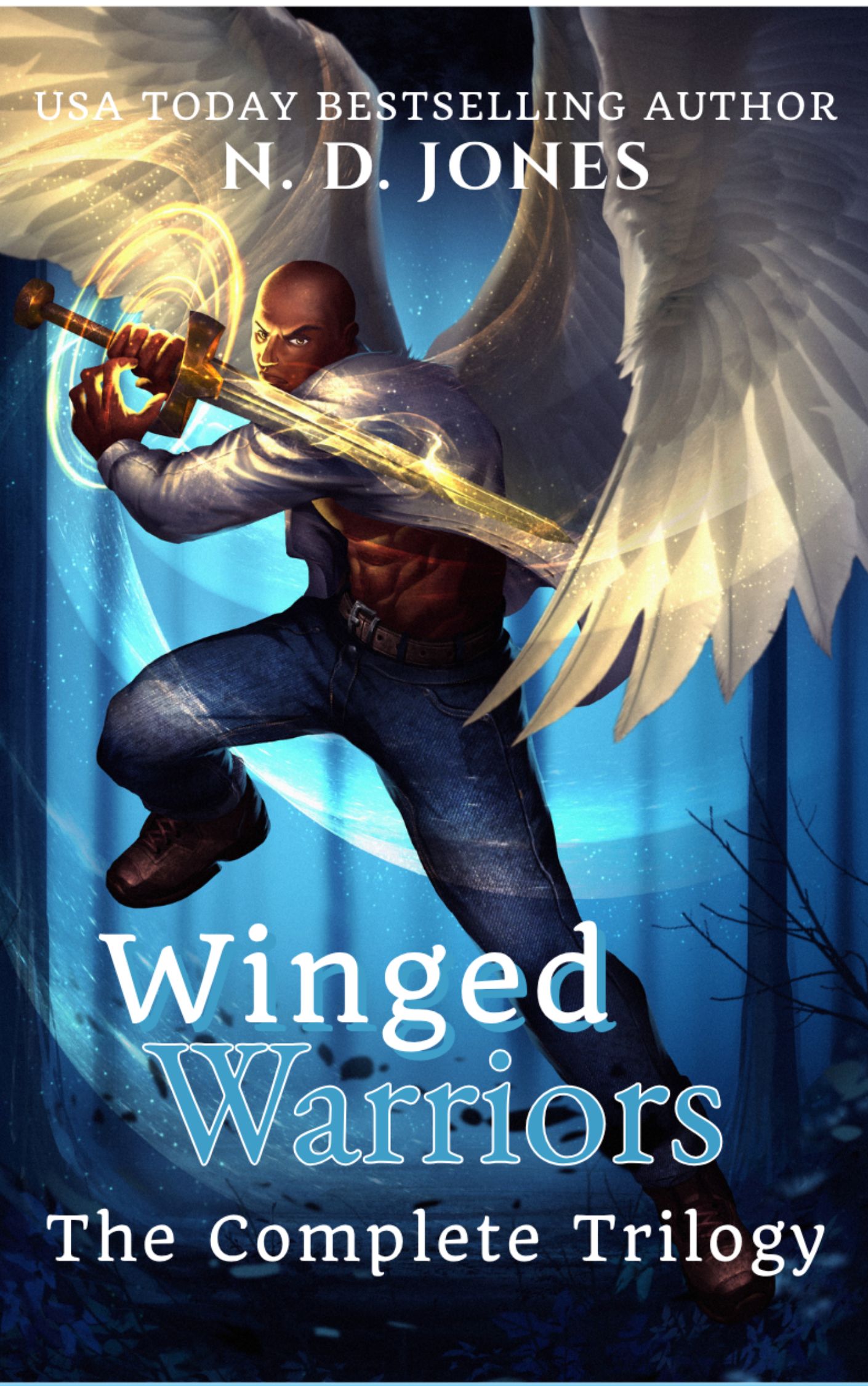 Winged Warriors: The Complete Trilogy book cover featuring angelic warriors in a celestial fantasy setting