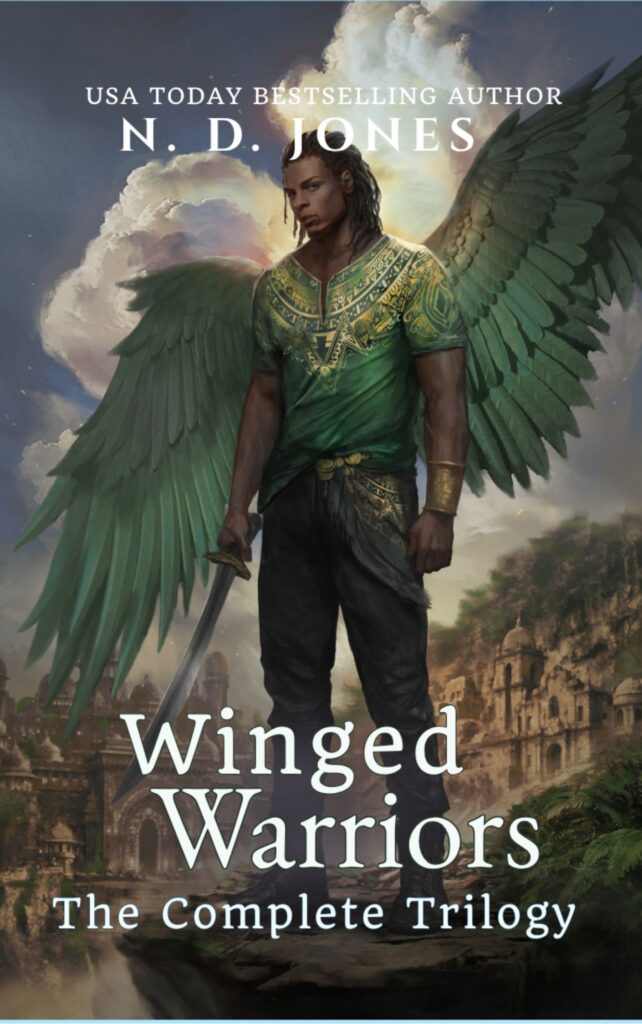 Winged Warriors: The Complete Trilogy book cover featuring angelic warriors in a celestial fantasy setting