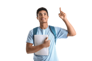 Male teen pointing upward
